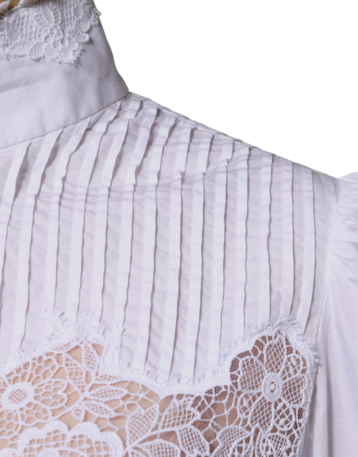 Dolce & Gabbana Blouse Turtleneck en Coton Blanc avec Dentelle