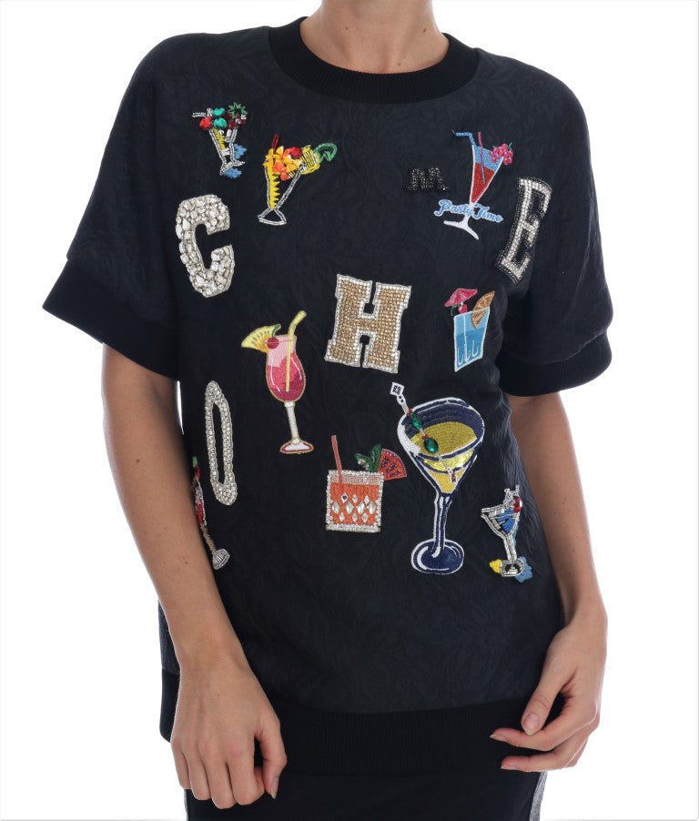 Pull cocktail Dolce &amp; Gabbana en brocart noir et cristaux