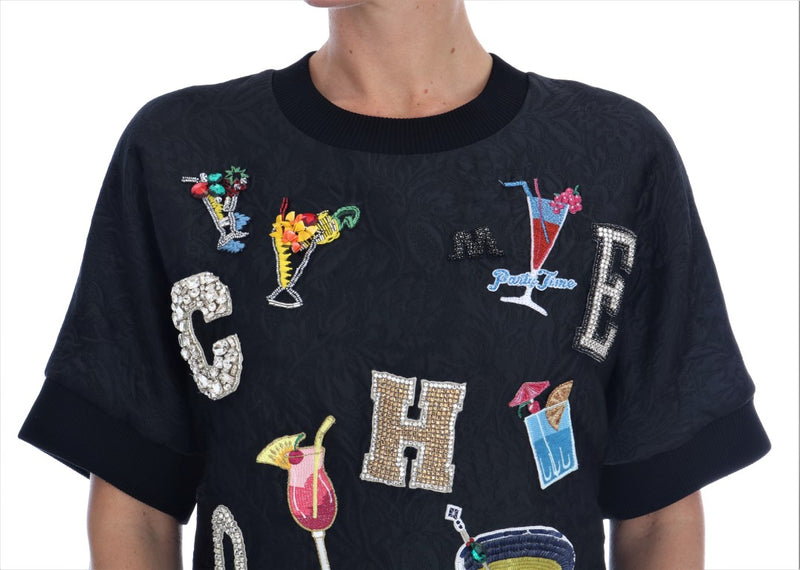Pull cocktail Dolce &amp; Gabbana en brocart noir et cristaux