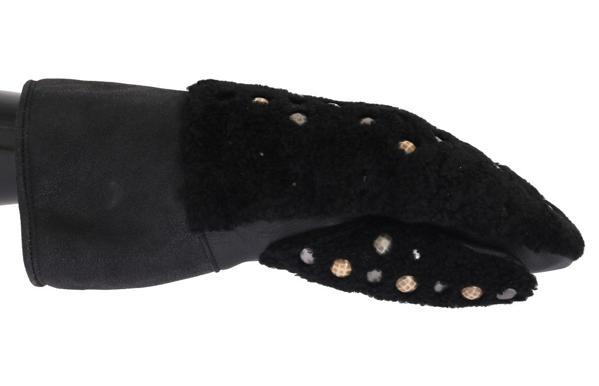 Gants cloutés en peau lainée noire Dolce & Gabbana