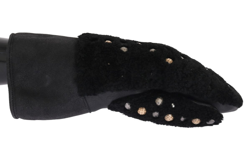 Gants cloutés en peau lainée noire Dolce & Gabbana