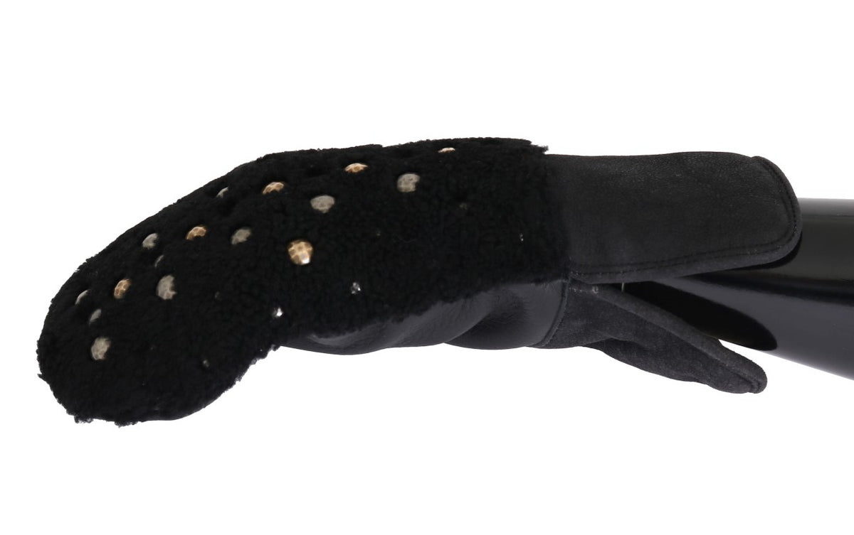Gants cloutés en peau lainée noire Dolce & Gabbana