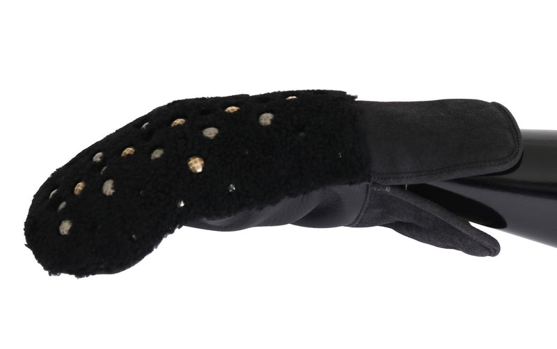 Gants cloutés en peau lainée noire Dolce & Gabbana