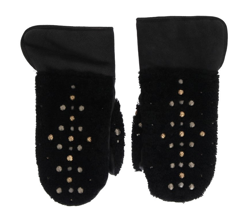 Gants cloutés en peau lainée noire Dolce & Gabbana