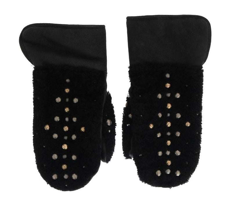 Gants cloutés en peau lainée noire Dolce & Gabbana