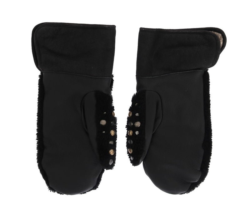 Gants cloutés en peau lainée noire Dolce & Gabbana