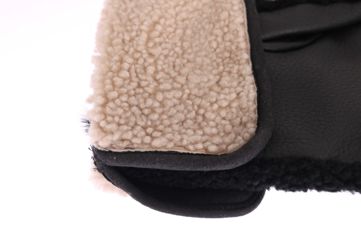 Gants cloutés en peau lainée noire Dolce & Gabbana