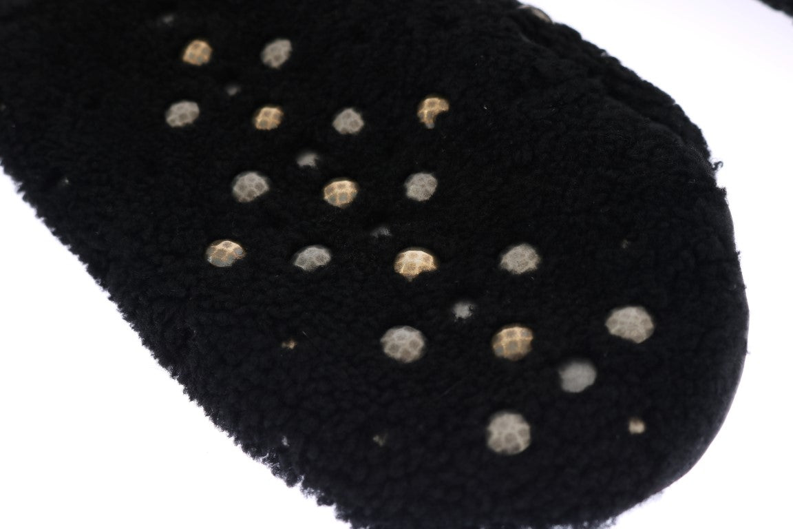 Gants cloutés en peau lainée noire Dolce & Gabbana