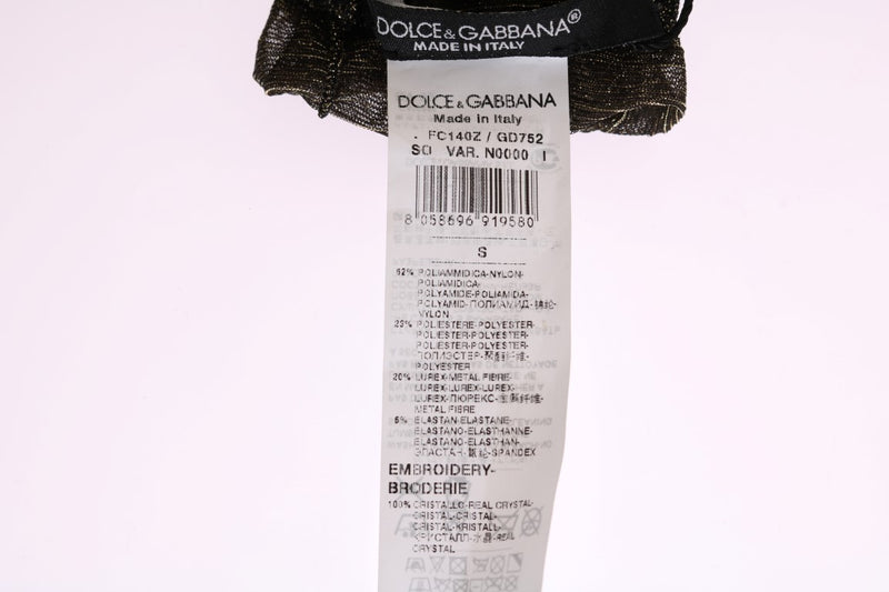 Chaussettes noires stretch à motifs floraux et cristaux transparents de Dolce &amp; Gabbana