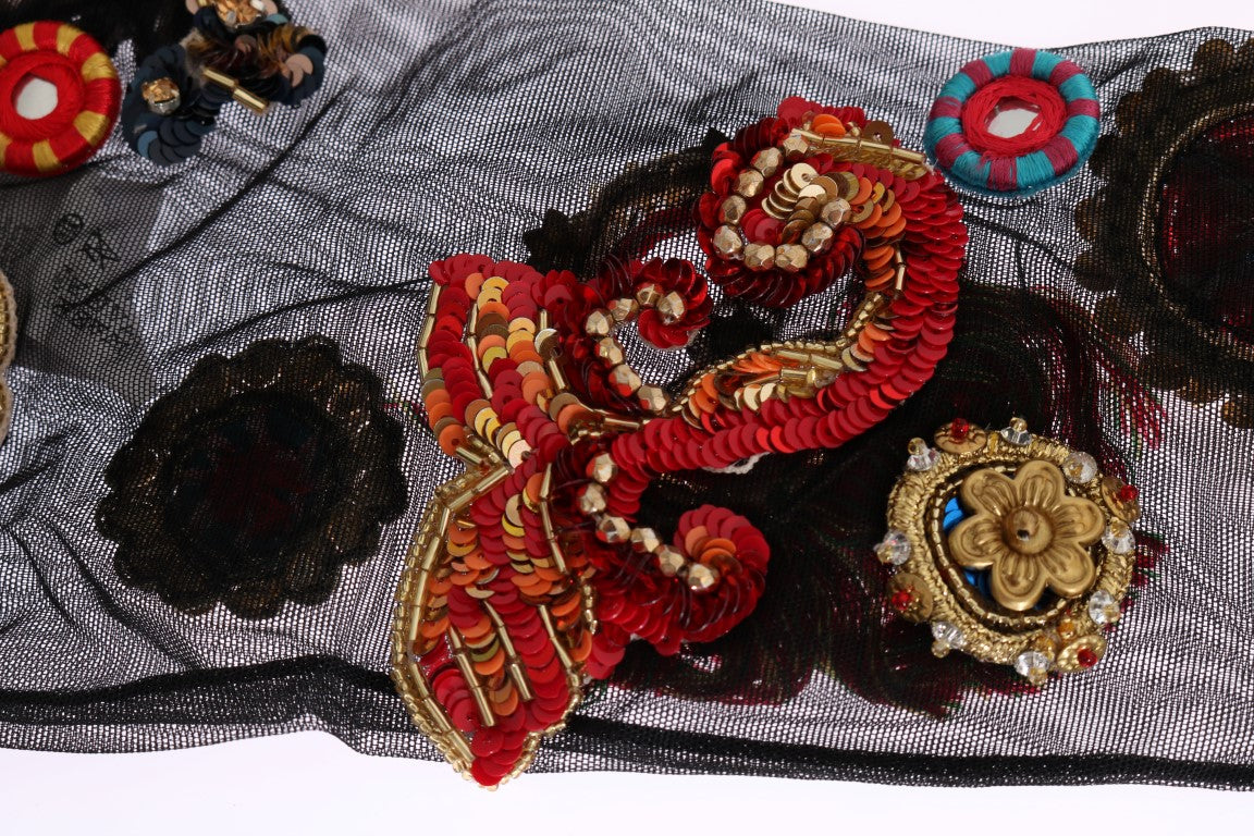 Chaussettes noires stretch Carretto à cristaux de Dolce &amp; Gabbana
