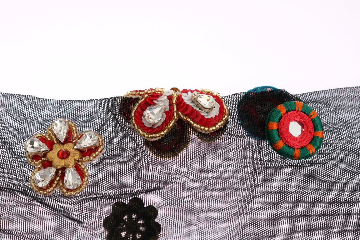 Chaussettes noires stretch Carretto à cristaux de Dolce &amp; Gabbana