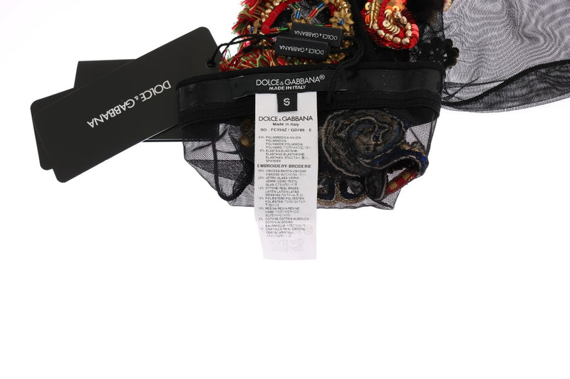 Chaussettes noires stretch Carretto à cristaux de Dolce &amp; Gabbana