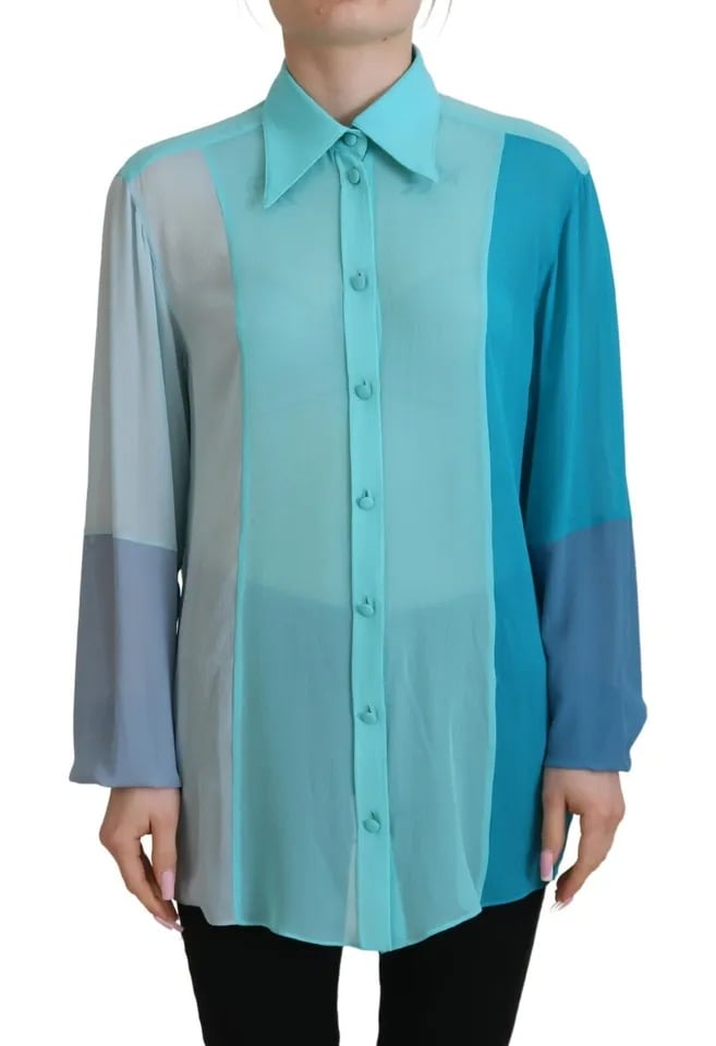 Dolce & Gabbana Blauwe Blouse met Kraag en Lange Mouwen, Top van Zijde