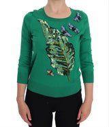 Pull en soie verte à motif banane et cristaux de Dolce &amp; Gabbana