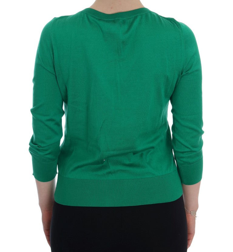 Pull en soie verte à motif banane et cristaux de Dolce &amp; Gabbana