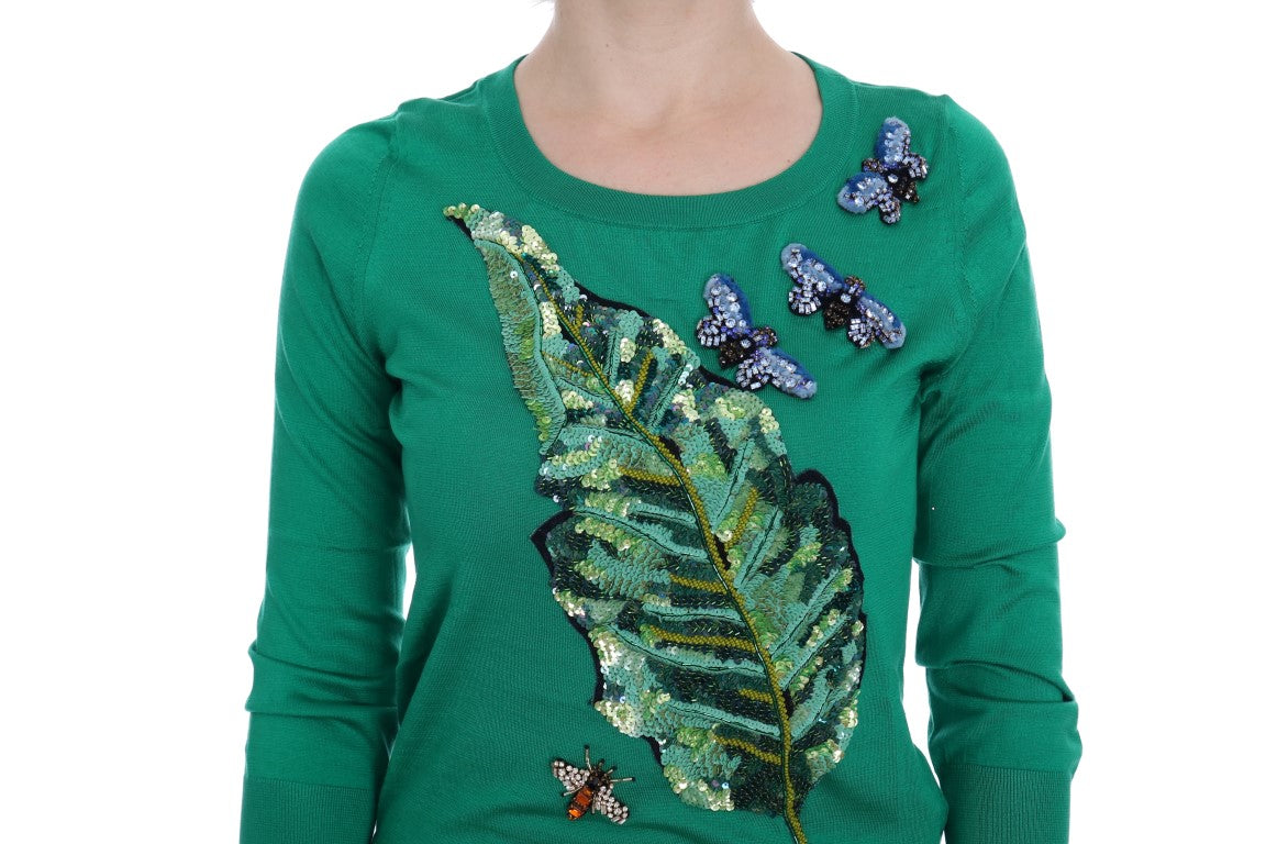 Pull en soie verte à motif banane et cristaux de Dolce &amp; Gabbana