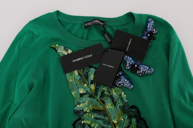 Pull en soie verte à motif banane et cristaux de Dolce &amp; Gabbana
