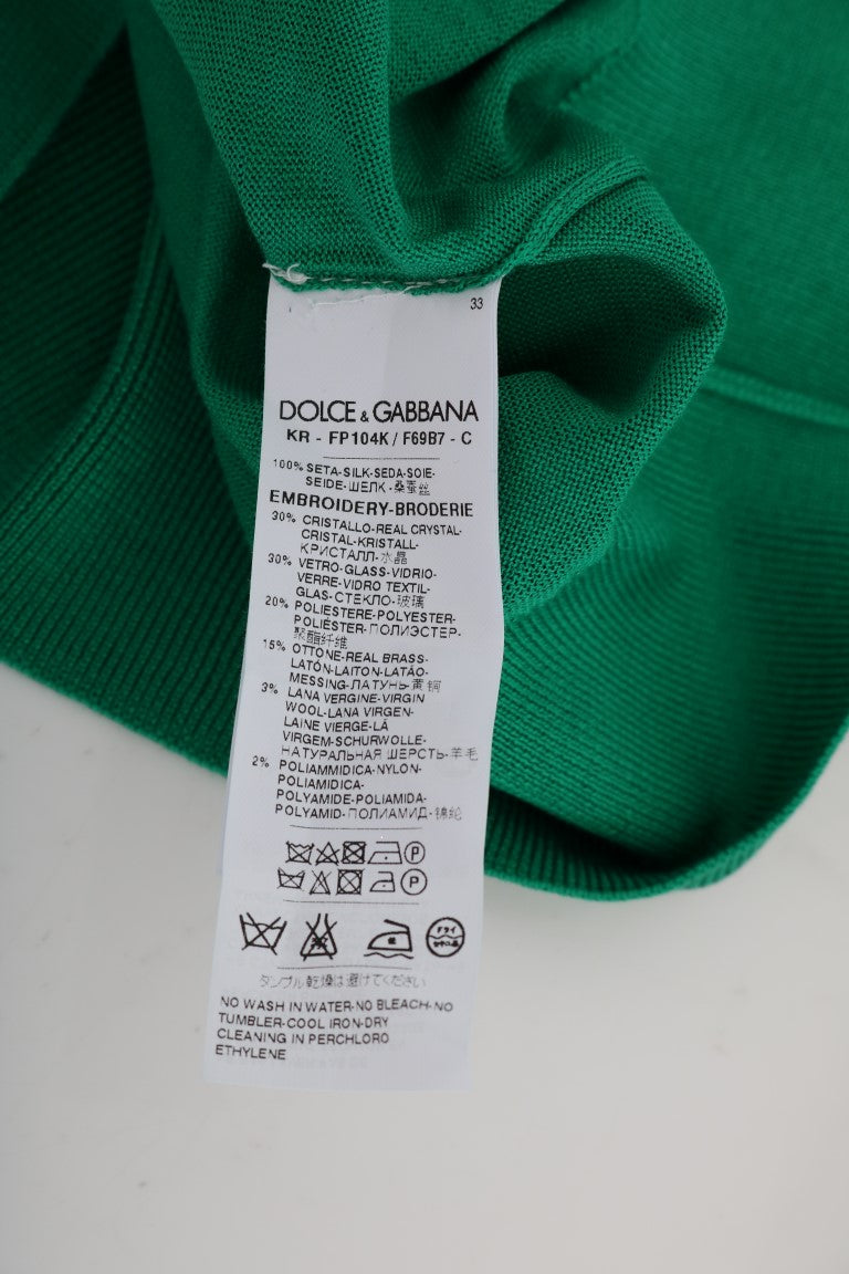 Pull en soie verte à motif banane et cristaux de Dolce &amp; Gabbana