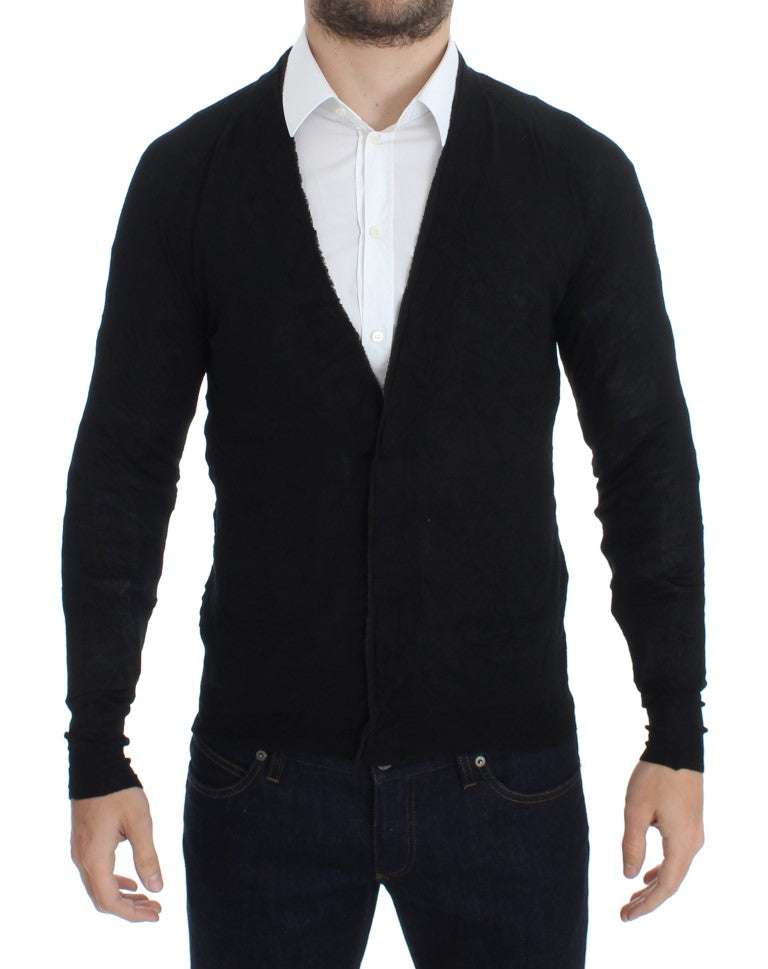 Costume National, cardigan noir en laine fine avec boutons