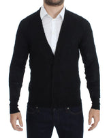 Costume National, cardigan noir en laine fine avec boutons