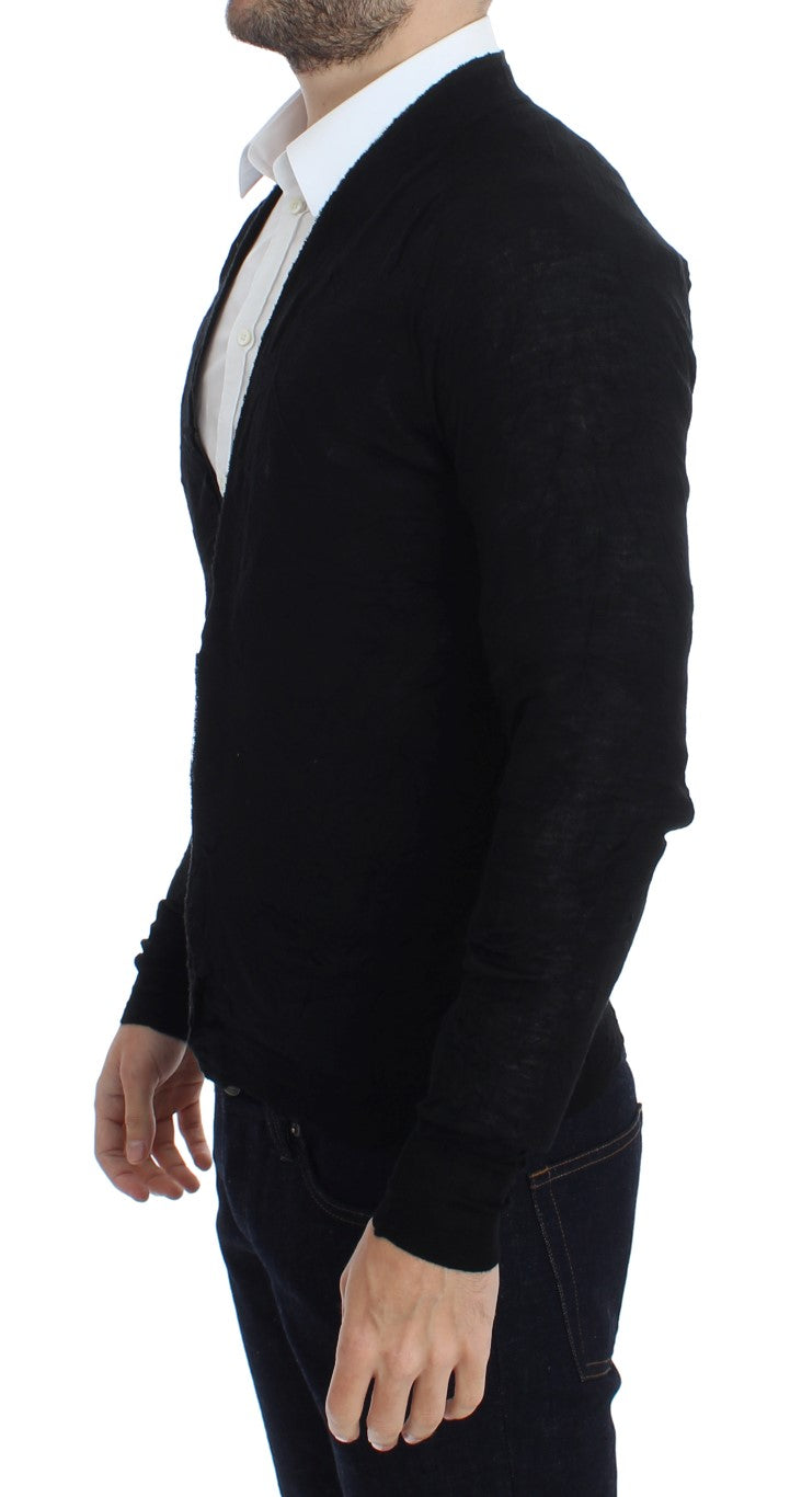 Costume National, cardigan noir en laine fine avec boutons