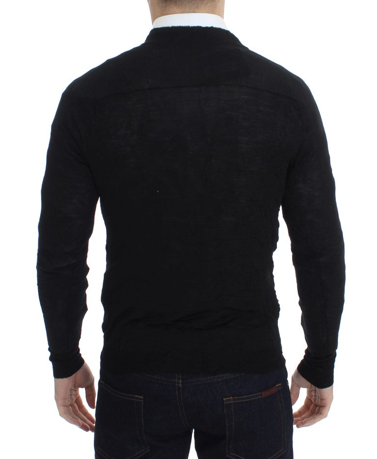 Costume National, cardigan noir en laine fine avec boutons