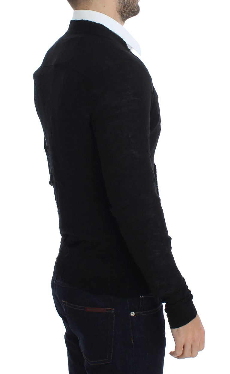 Costume National, cardigan noir en laine fine avec boutons