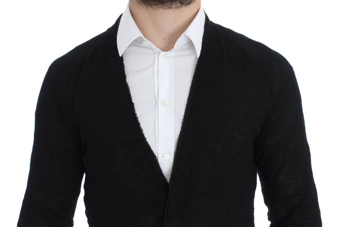 Costume National, cardigan noir en laine fine avec boutons