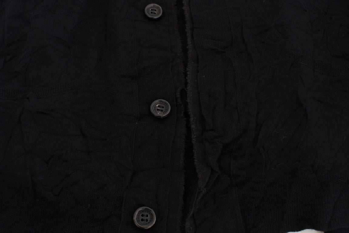 Costume National, cardigan noir en laine fine avec boutons