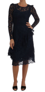 Robe fourreau en dentelle à motifs floraux bleus Taormina de Dolce &amp; Gabbana