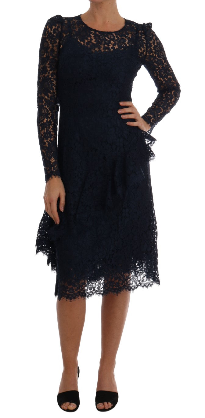 Robe fourreau en dentelle à motifs floraux bleus Taormina de Dolce &amp; Gabbana
