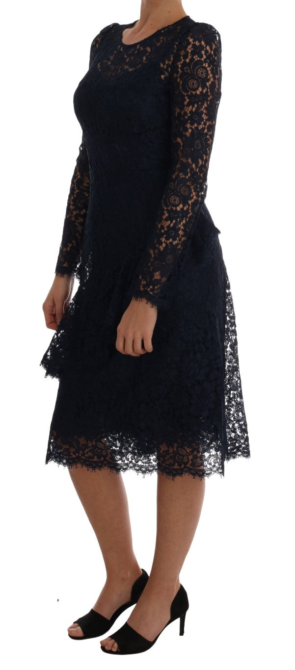 Robe fourreau en dentelle à motifs floraux bleus Taormina de Dolce &amp; Gabbana