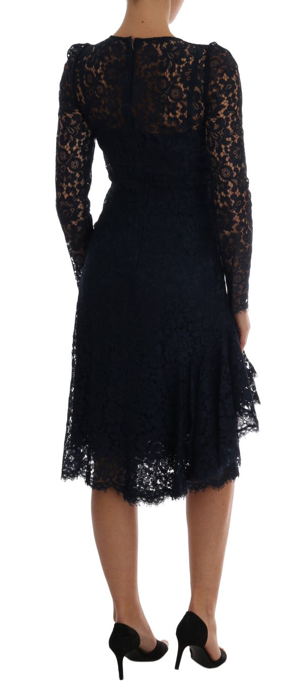 Robe fourreau en dentelle à motifs floraux bleus Taormina de Dolce &amp; Gabbana