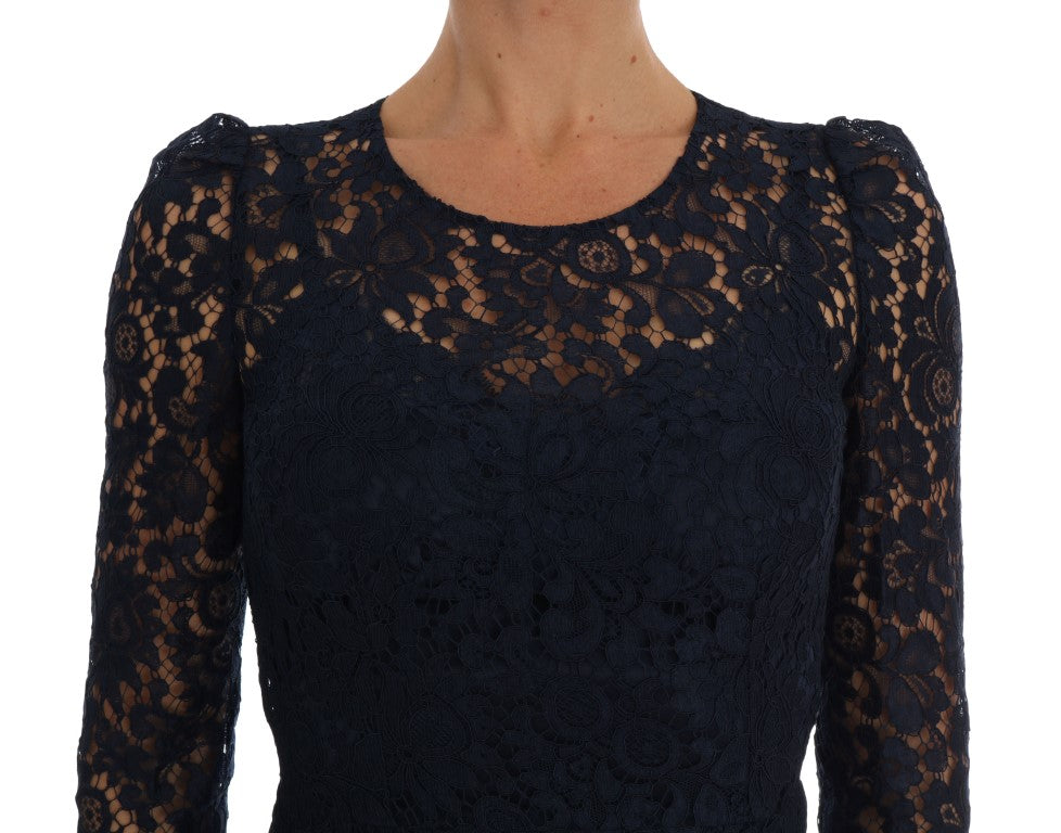 Robe fourreau en dentelle à motifs floraux bleus Taormina de Dolce &amp; Gabbana