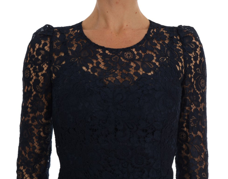 Robe fourreau en dentelle à motifs floraux bleus Taormina de Dolce &amp; Gabbana