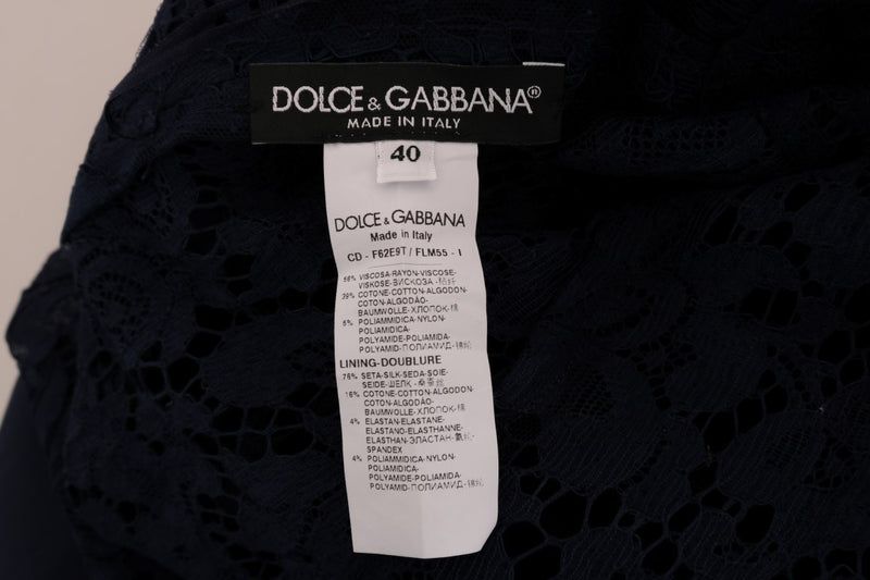 Robe fourreau en dentelle à motifs floraux bleus Taormina de Dolce &amp; Gabbana