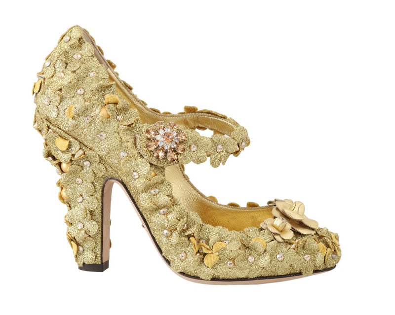 Escarpins Mary Jane à cristaux et fleurs dorées de Dolce &amp; Gabbana