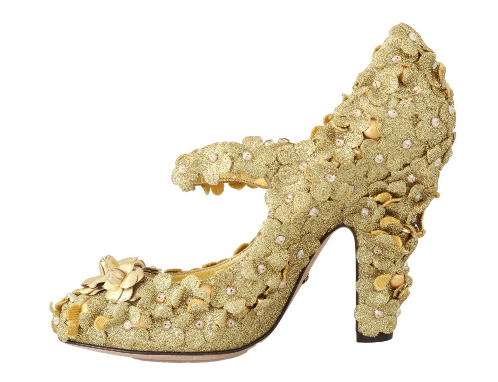 Escarpins Mary Jane à cristaux et fleurs dorées de Dolce &amp; Gabbana