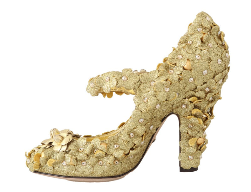 Escarpins Mary Jane à cristaux et fleurs dorées de Dolce &amp; Gabbana