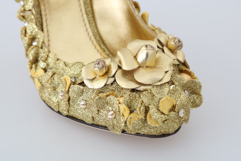 Escarpins Mary Jane à cristaux et fleurs dorées de Dolce &amp; Gabbana