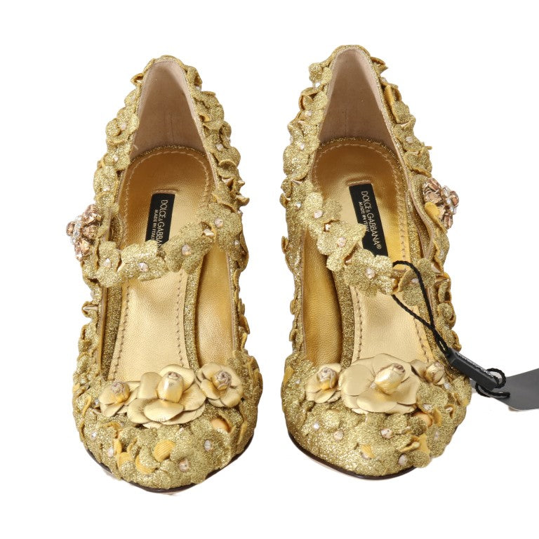 Escarpins Mary Jane à cristaux et fleurs dorées de Dolce &amp; Gabbana