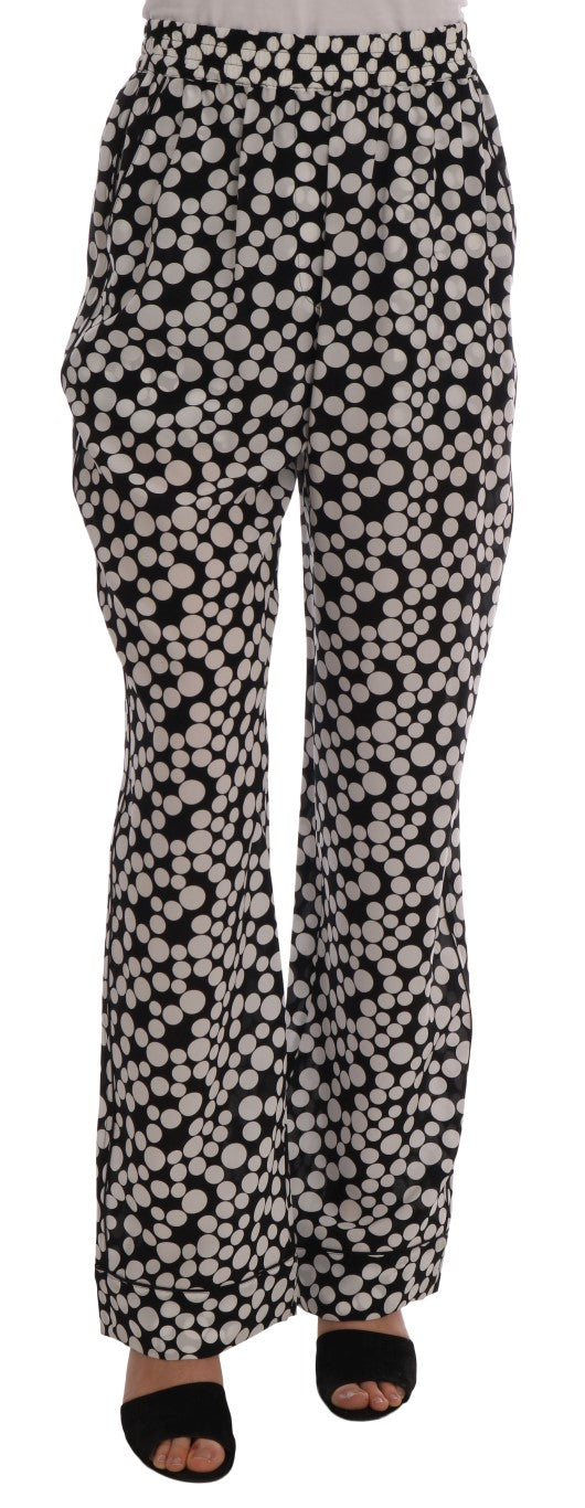 Pantalon en soie à pois noir et blanc Dolce & Gabbana