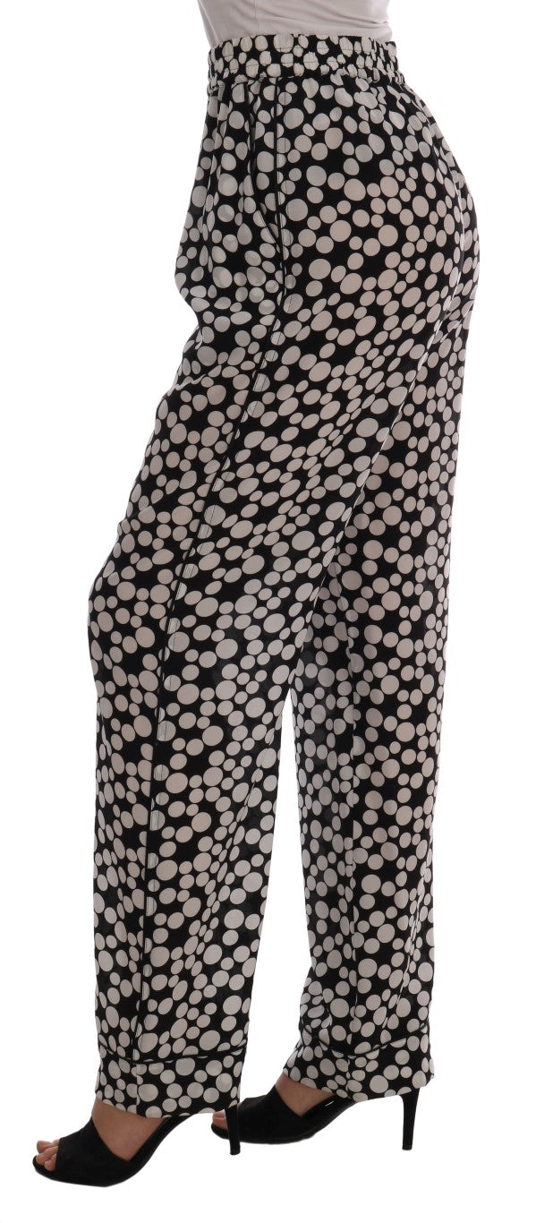 Pantalon en soie à pois noir et blanc Dolce & Gabbana