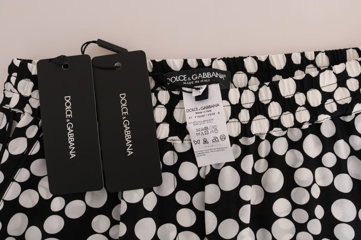 Pantalon en soie à pois noir et blanc Dolce & Gabbana