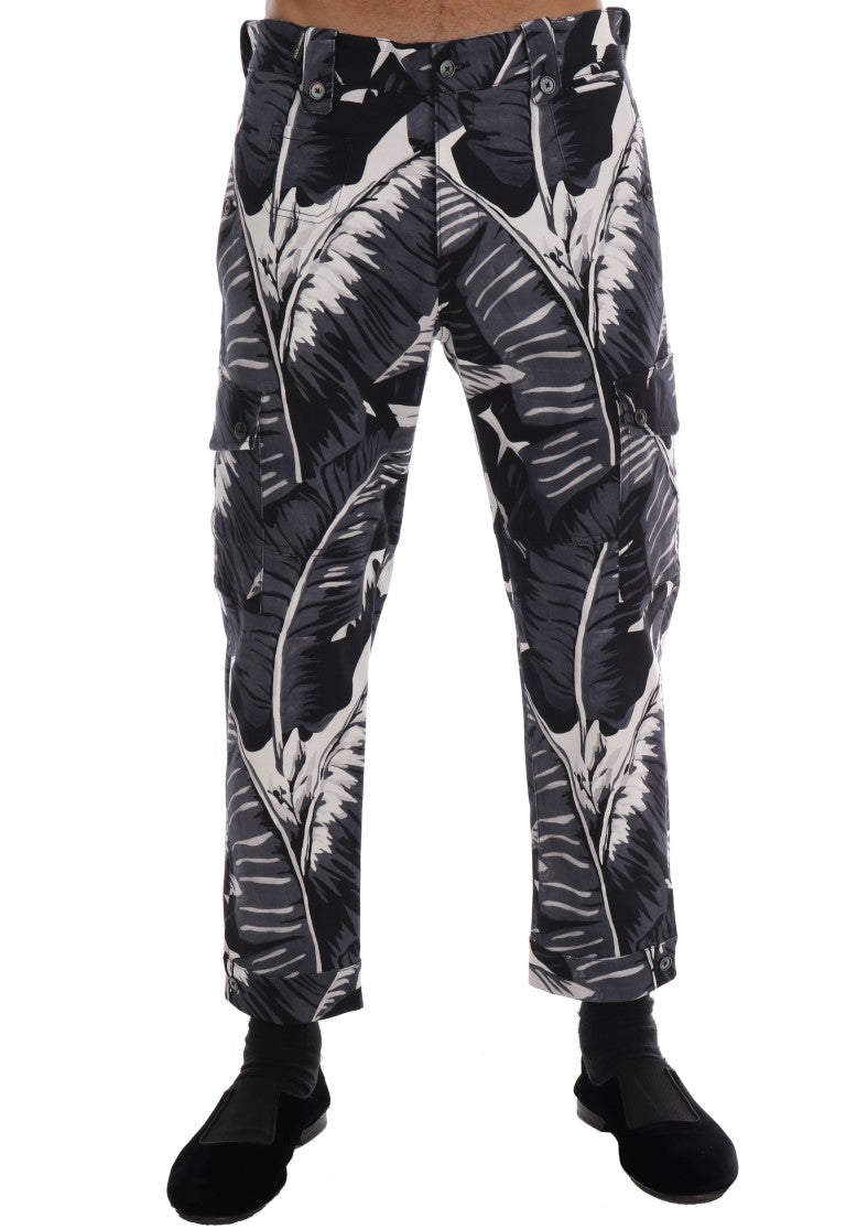 Pantalon en coton gris à motif de bananier Dolce &amp; Gabbana
