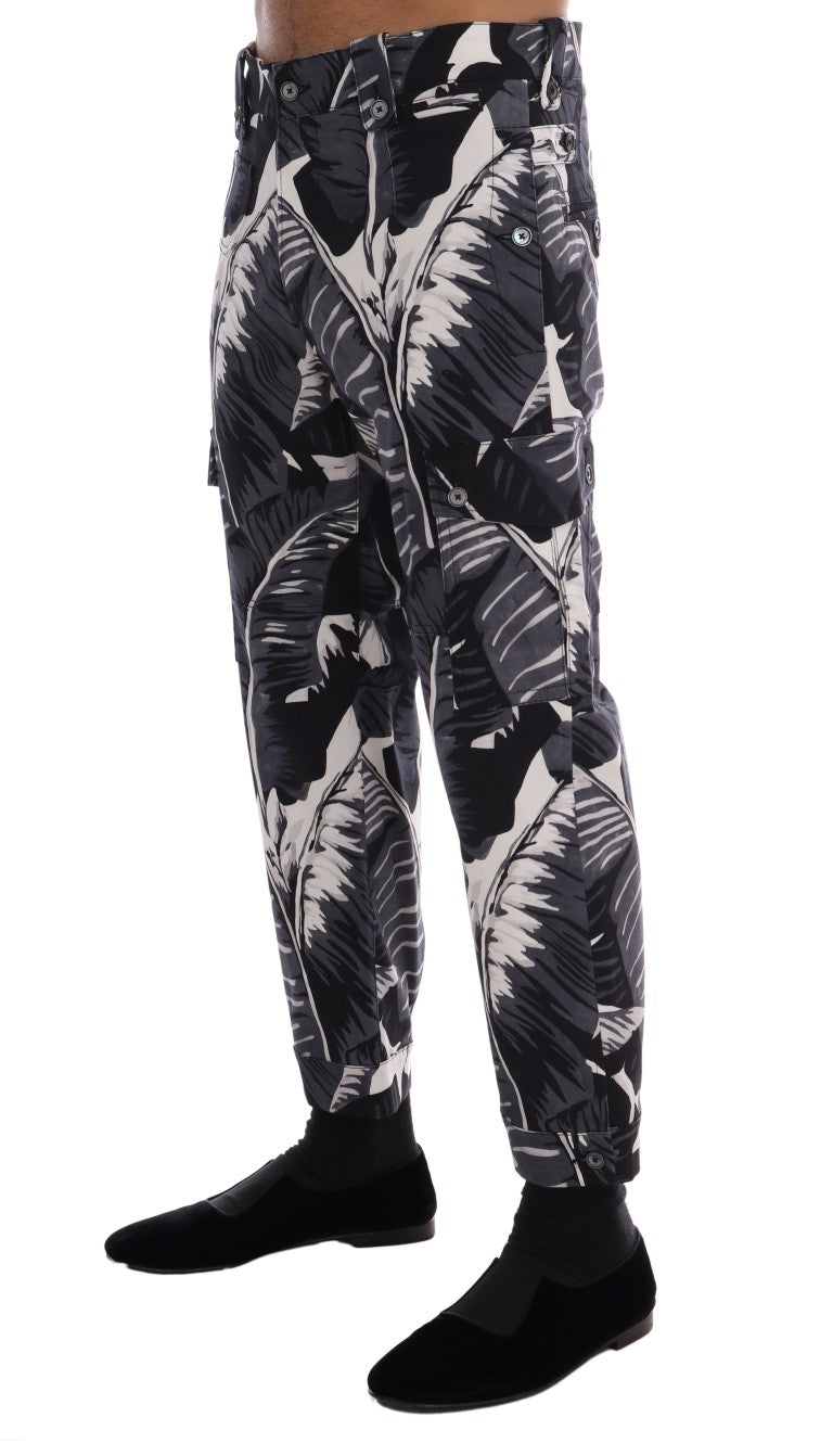 Pantalon en coton gris à motif de bananier Dolce &amp; Gabbana