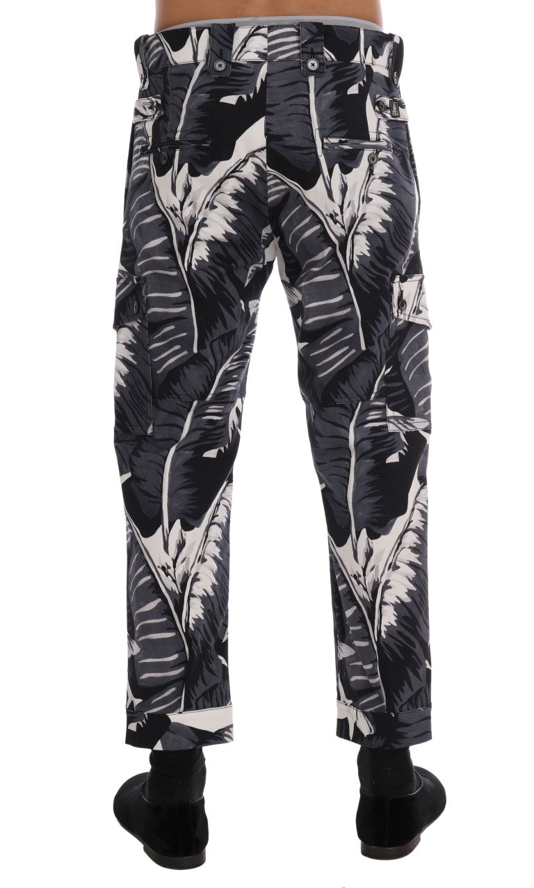 Pantalon en coton gris à motif de bananier Dolce &amp; Gabbana