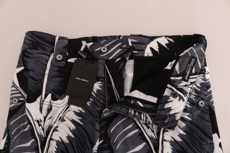 Pantalon en coton gris à motif de bananier Dolce &amp; Gabbana