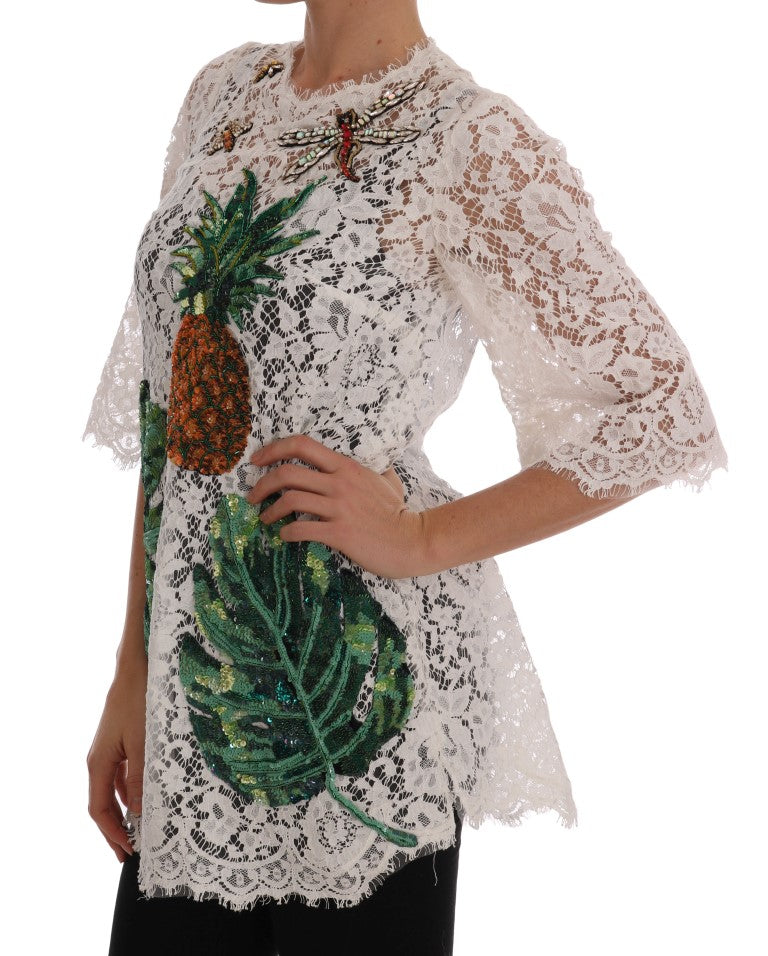 Chemisier Dolce &amp; Gabbana en dentelle blanche ornée de cristaux