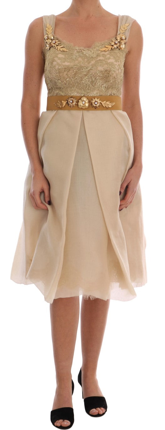 Robe Dolce &amp; Gabbana en soie dorée ornée de cristaux